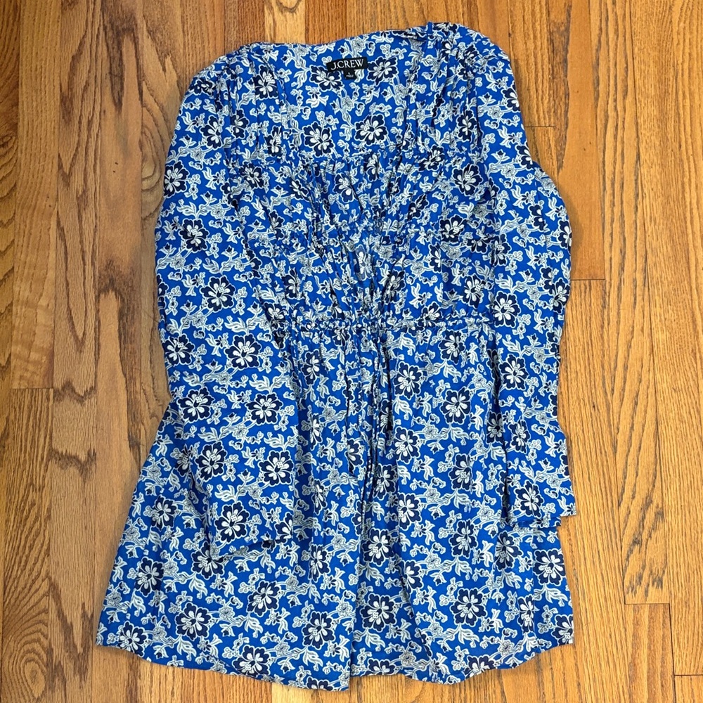 J. Crew Blue and White Floral Swim Coverup
